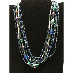 Vintage Peacock Torsade Beaded Necklace With Glass & Metal Beads